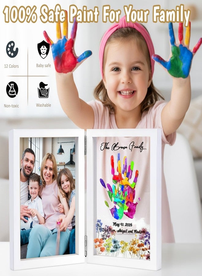 OurWarm Family Handprint Kit for 4, DIY Baby Hand and Footprint Kit Wood Frame with Color Palette, Family Gifts with 50pc Stickers & 12 Non-Toxic Baby Safe Paint for New Parents, Newborn, Father's Day - Image 3